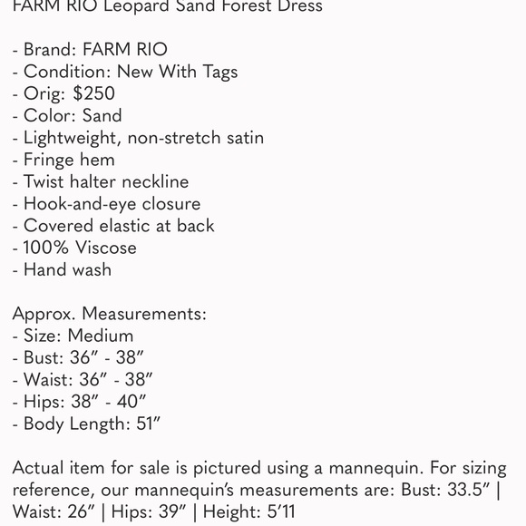 Farm Rio Leopard Forest Sand Dress- Medium New with Tags - Picture 4 of 5